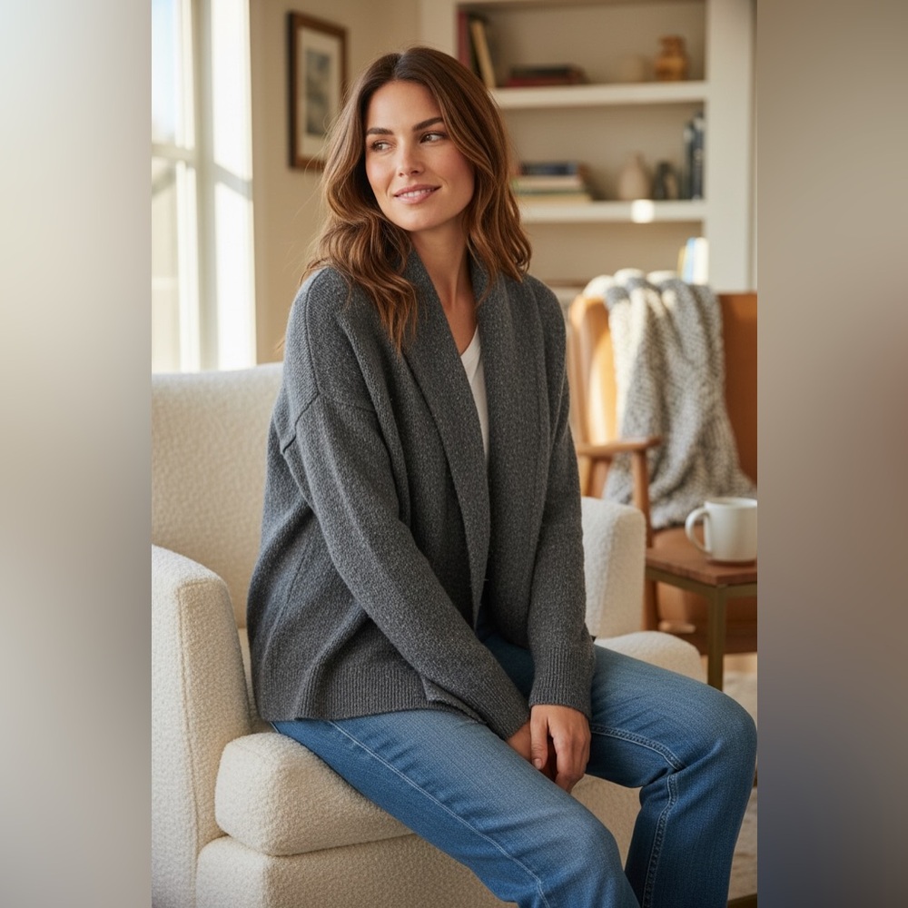H&M Charcoal Gray Draped Open-Front Shawl Cardigan Small